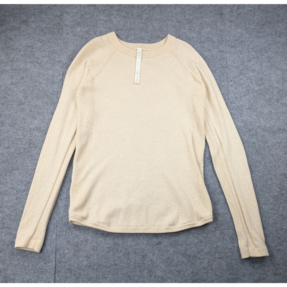 Lululemon Merino Wool Sweater Womens 12 Lightweight Knit Athleisure Minimal Oat
